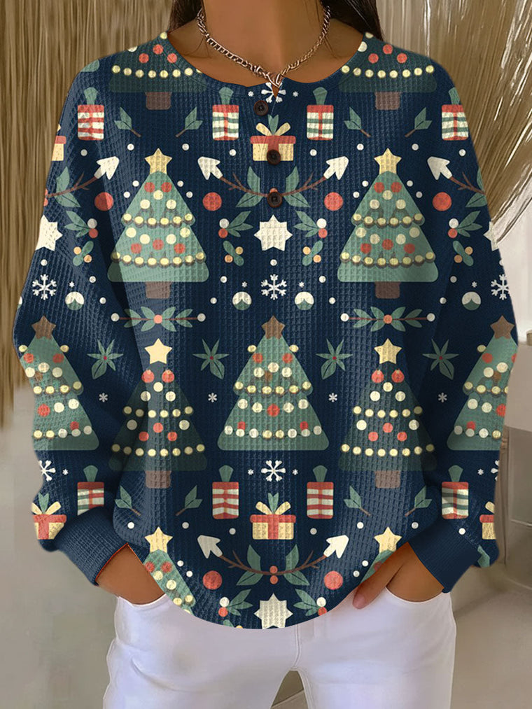 Ida | Christmas Jumper in Dark Blue with Fir Trees