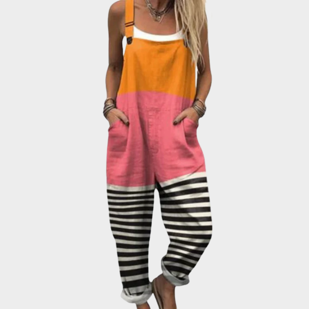 Comfortable printed overalls, front view