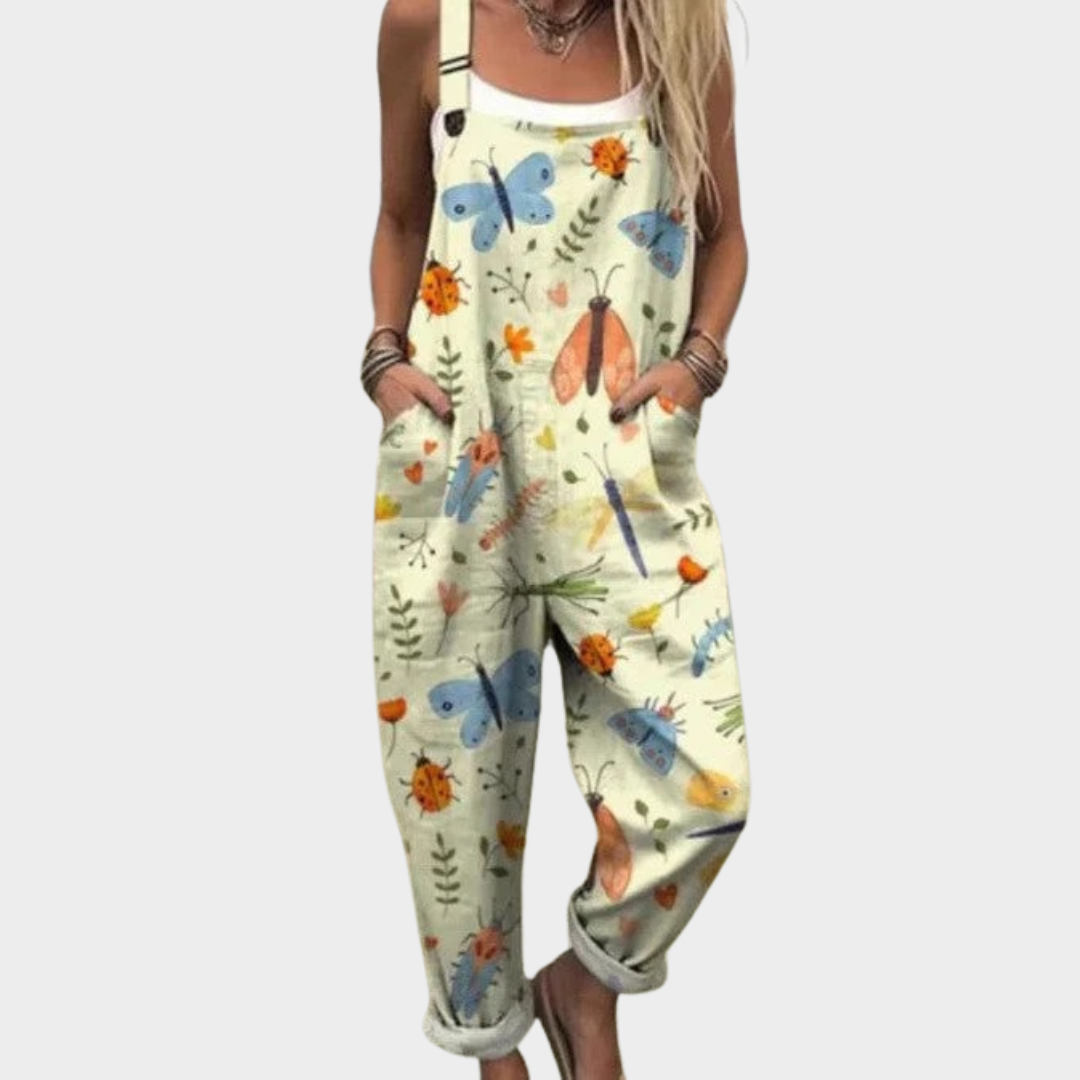 Comfortable printed overalls, front view