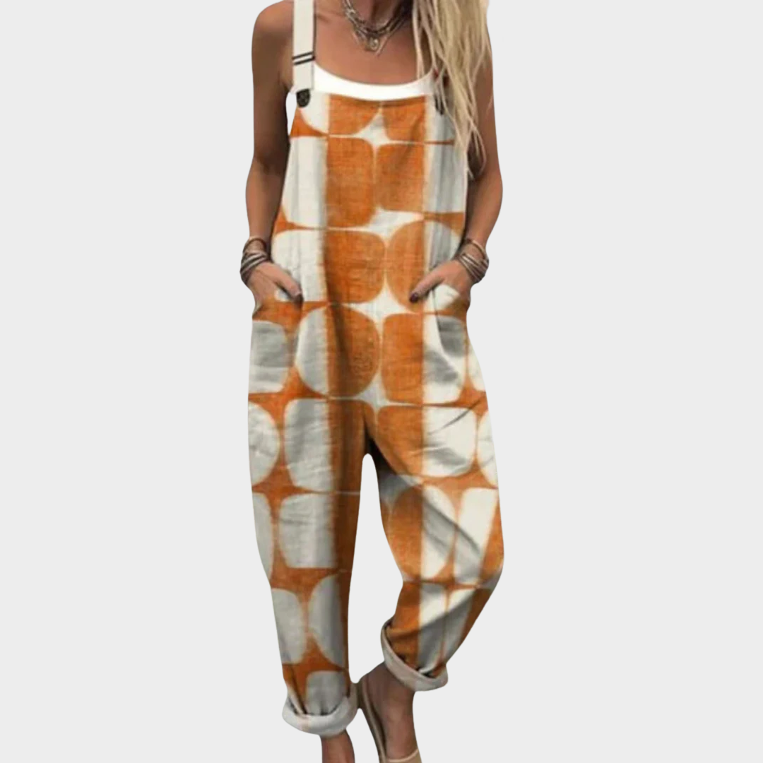 Comfortable printed overalls, front view
