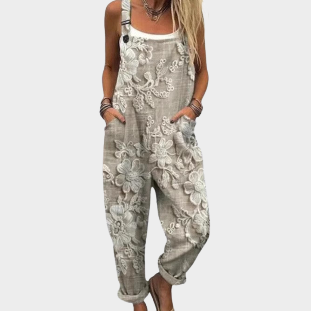 Comfortable printed overalls, front view