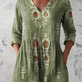 Elise Long Blouse with V-Neck, front view
