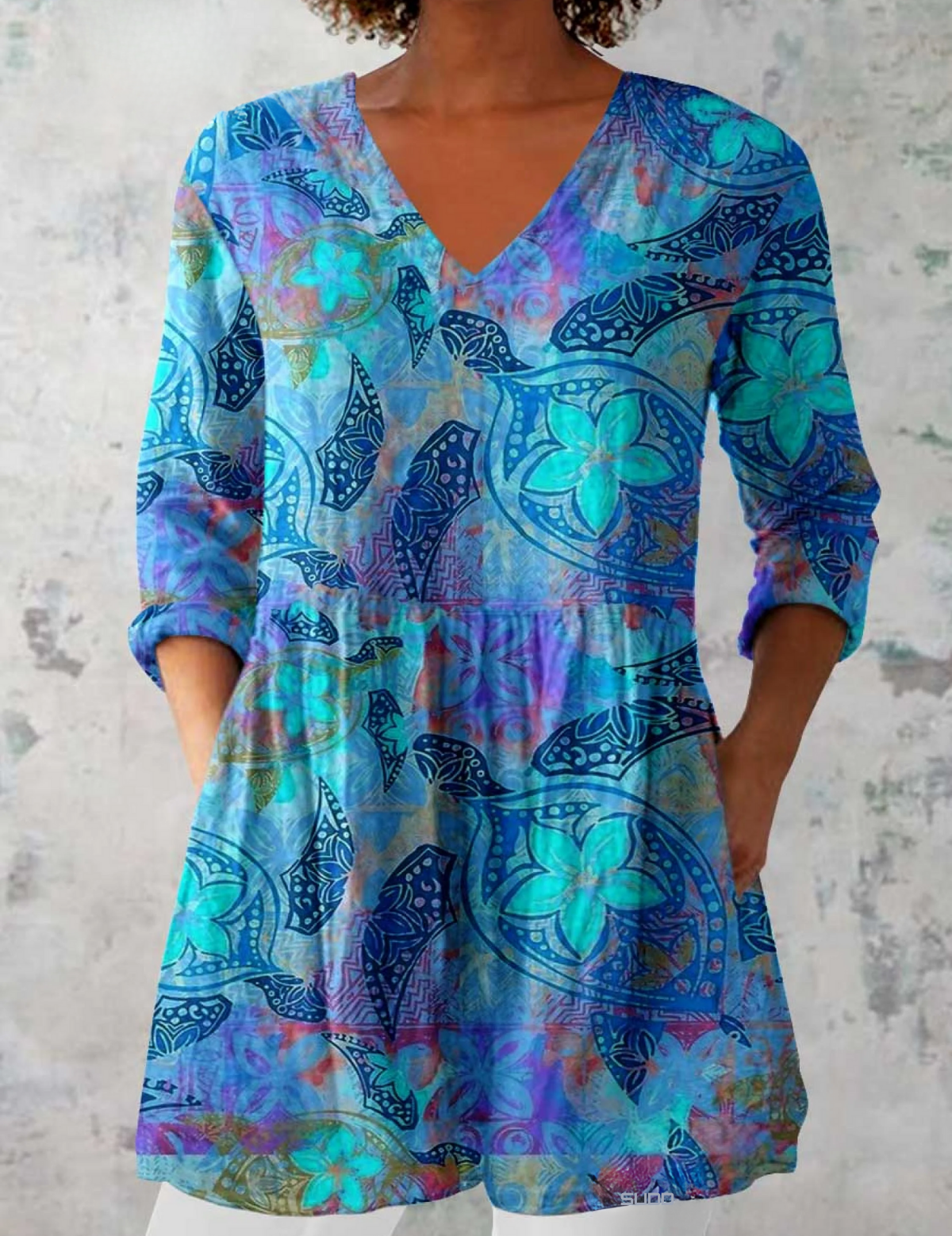 Juliette Long Blouse with V-Neck, front view
