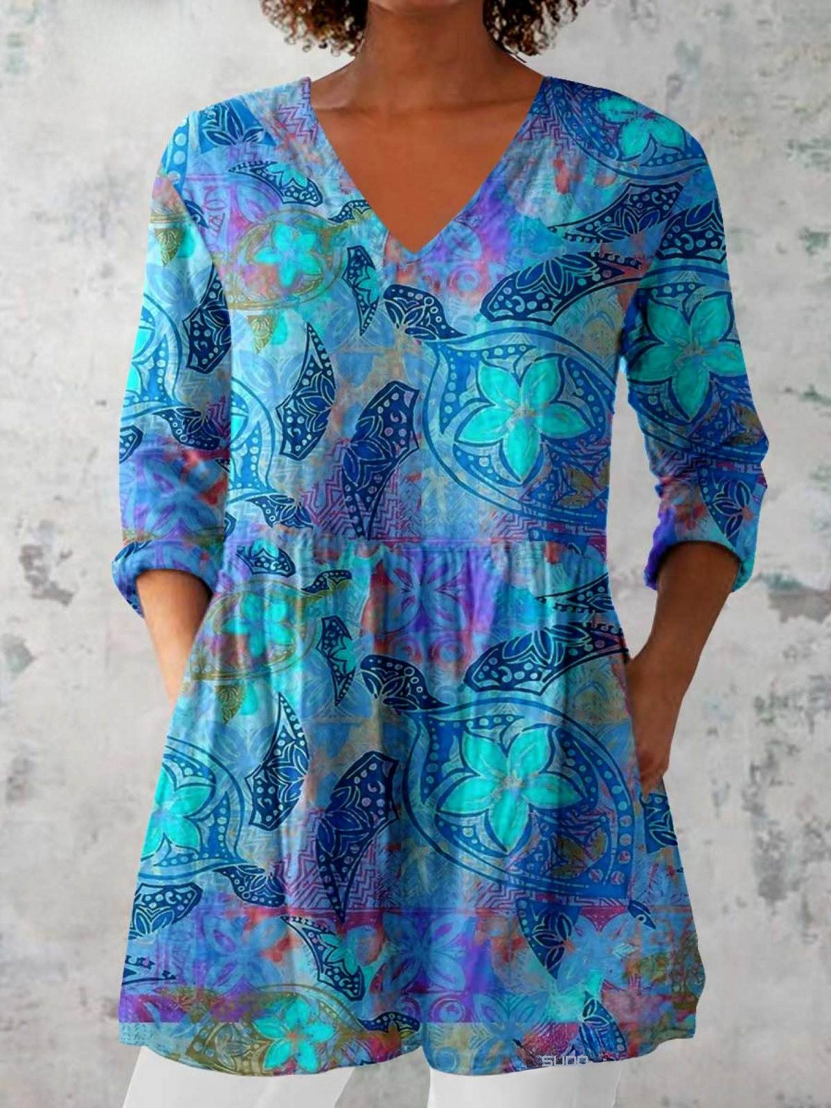 Juliette Long Blouse with V-Neck, front view