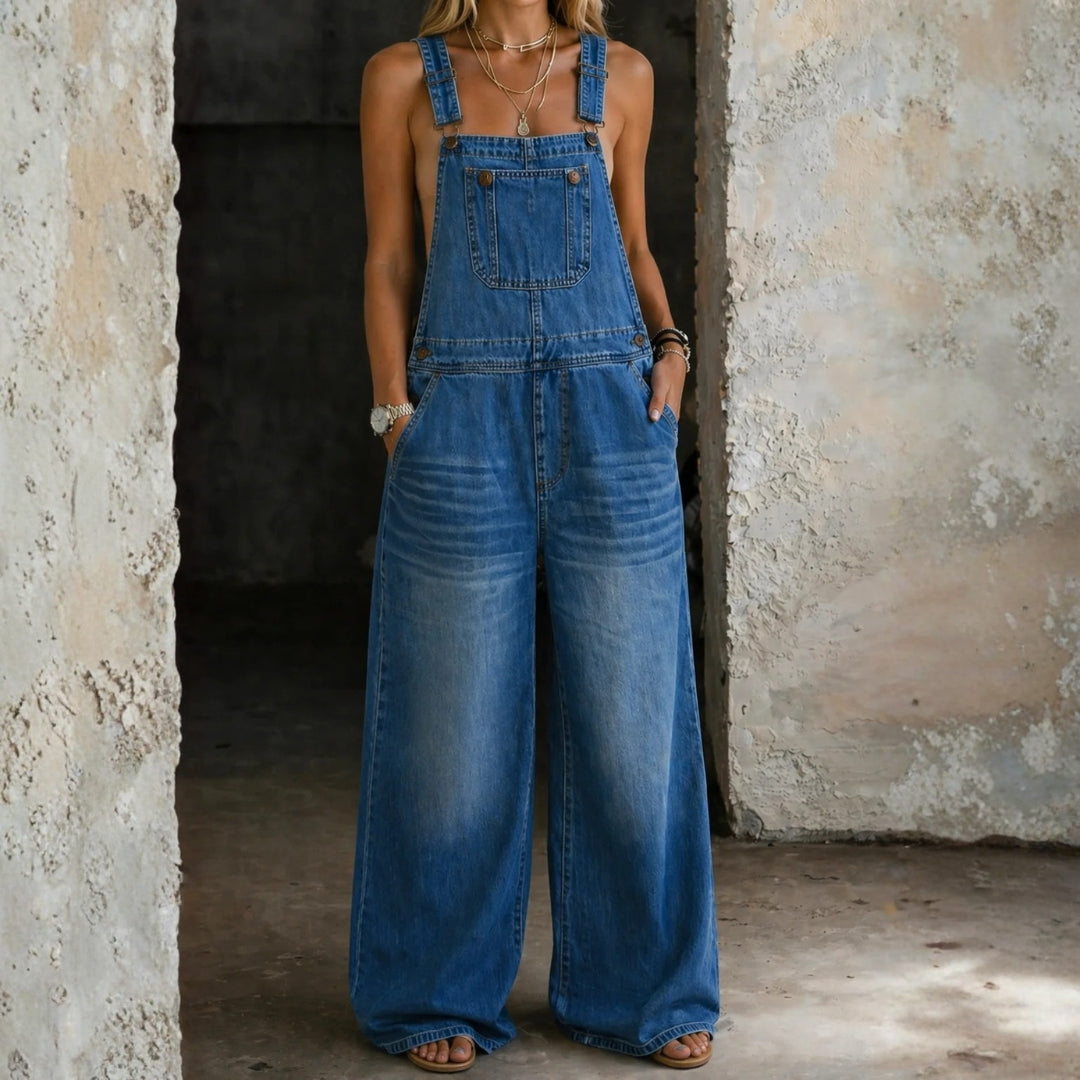 Phoebe Elasticated-Waist Denim Dungarees