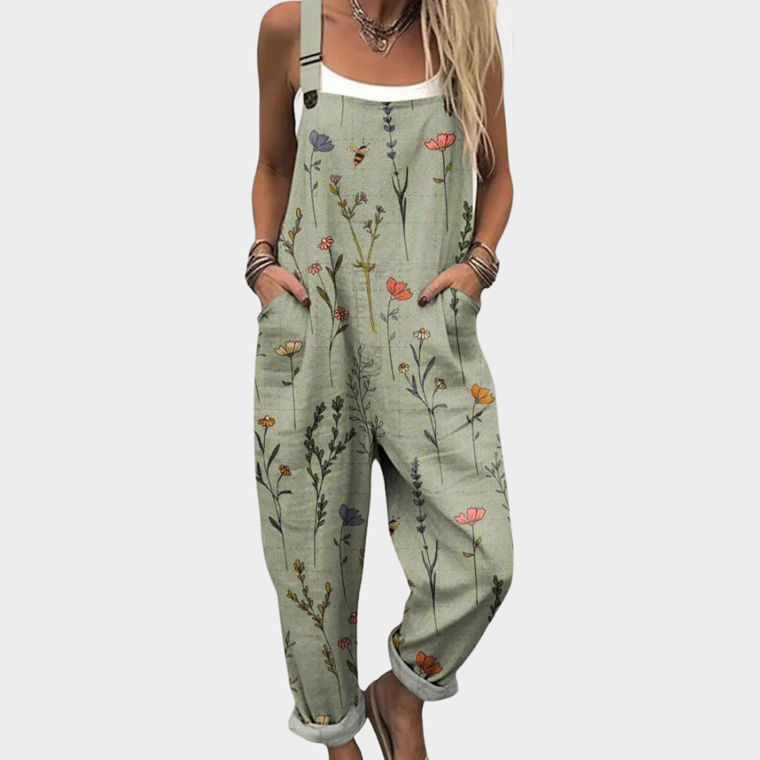 Comfortable printed overalls, front view
