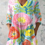 Helene Long Blouse with V-Neck, front view