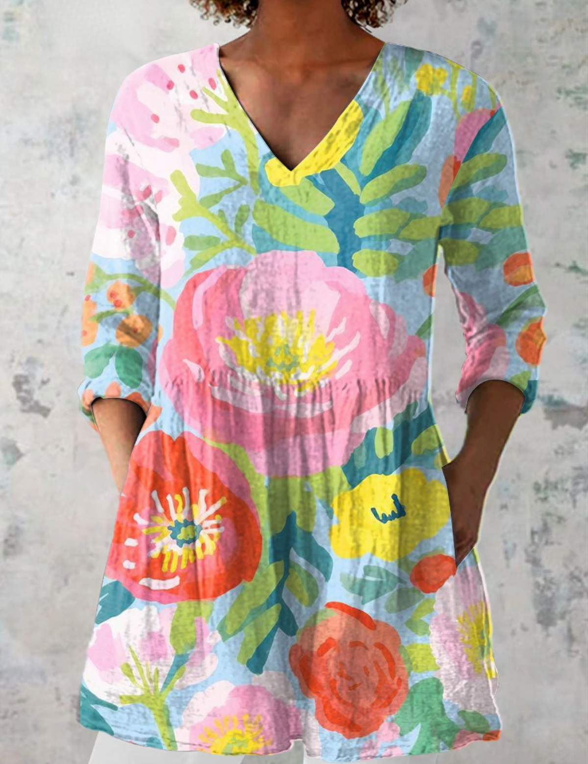 Helene Long Blouse with V-Neck, front view
