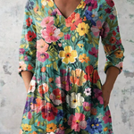 Nora Long Blouse with V-Neck, front view