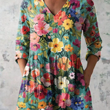 Nora Long Blouse with V-Neck, front view
