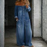 Elsie Long-Sleeve Off-the-Shoulder Jumpsuit