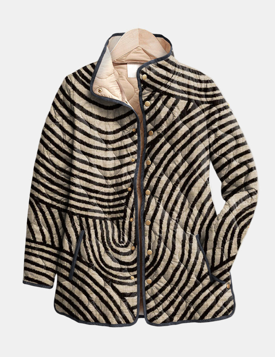 Inaya Retro Hand-Drawn Circle Design Quilted Jacket