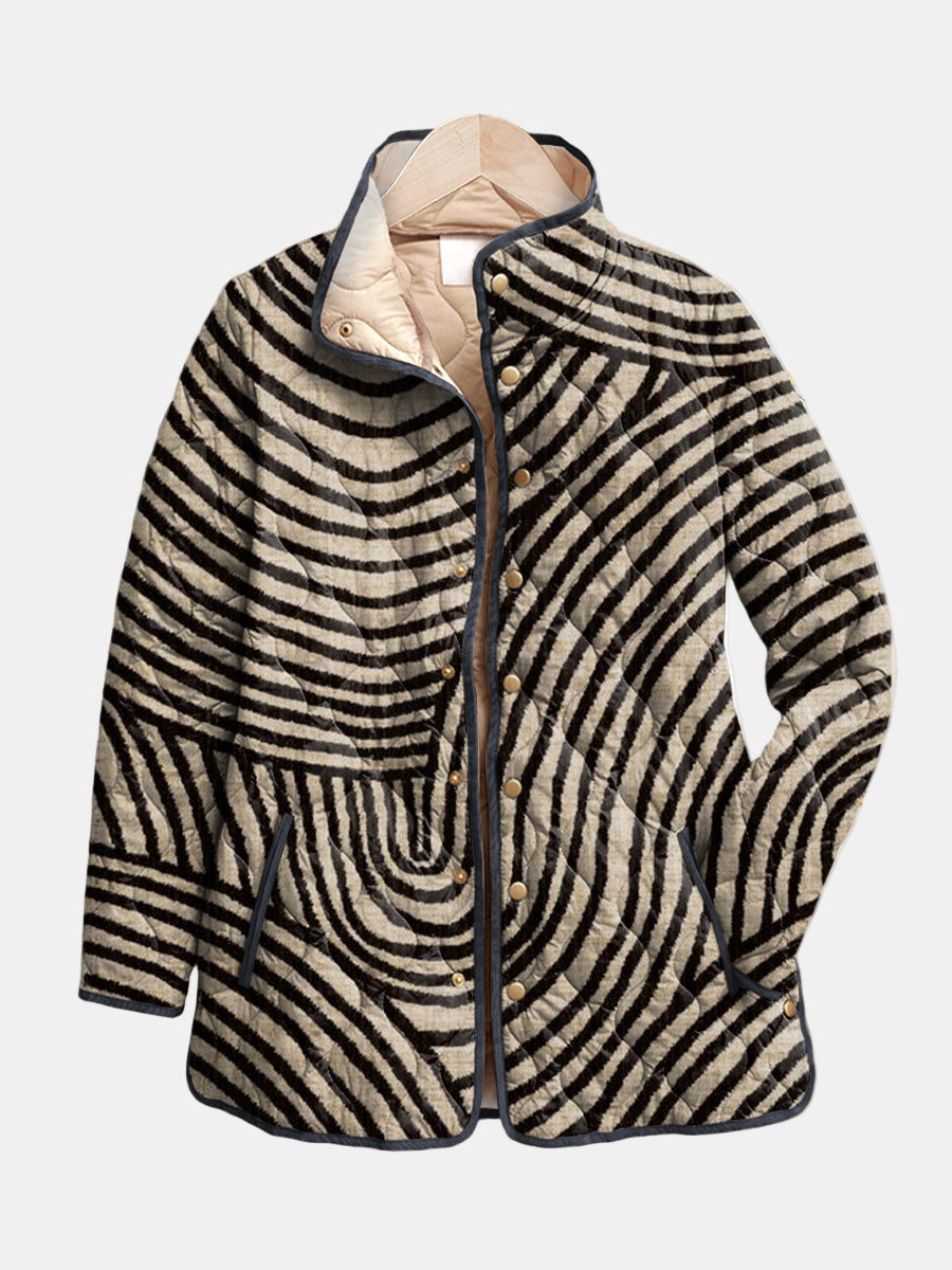 Inaya Retro Hand-Drawn Circle Design Quilted Jacket