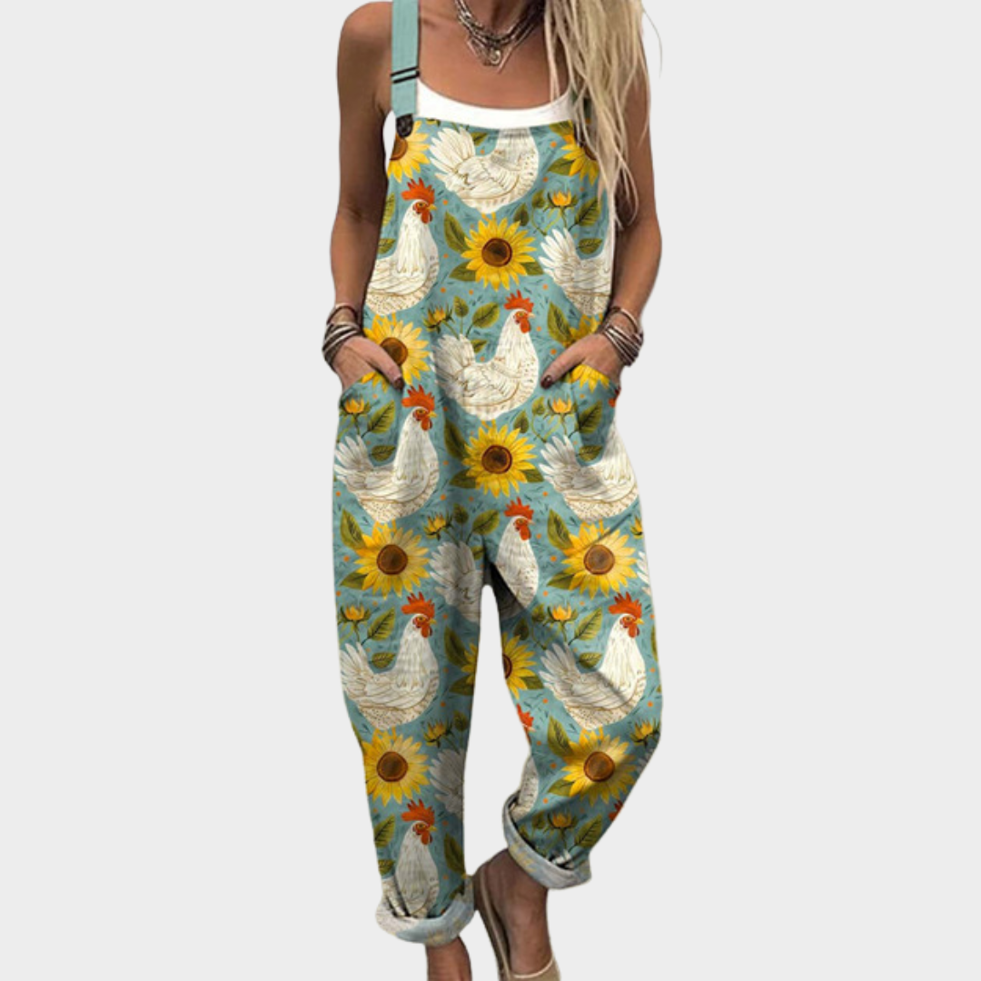 Comfortable printed overalls, front view