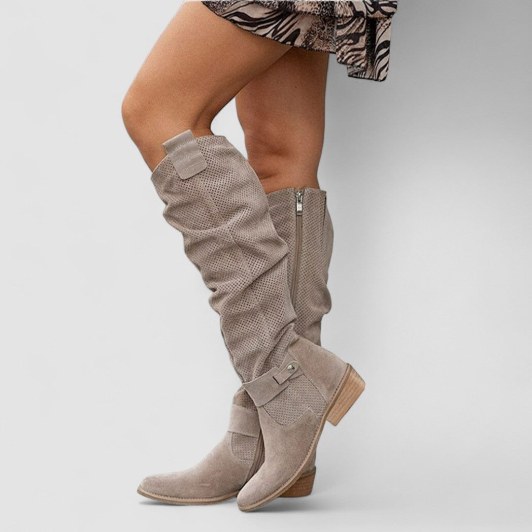 Georgiana, Knee-High Western Boots with Ruched Shaft