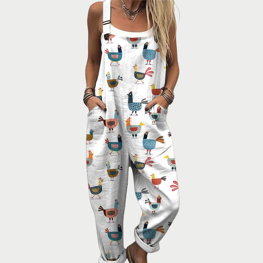 Comfortable printed overalls, front view