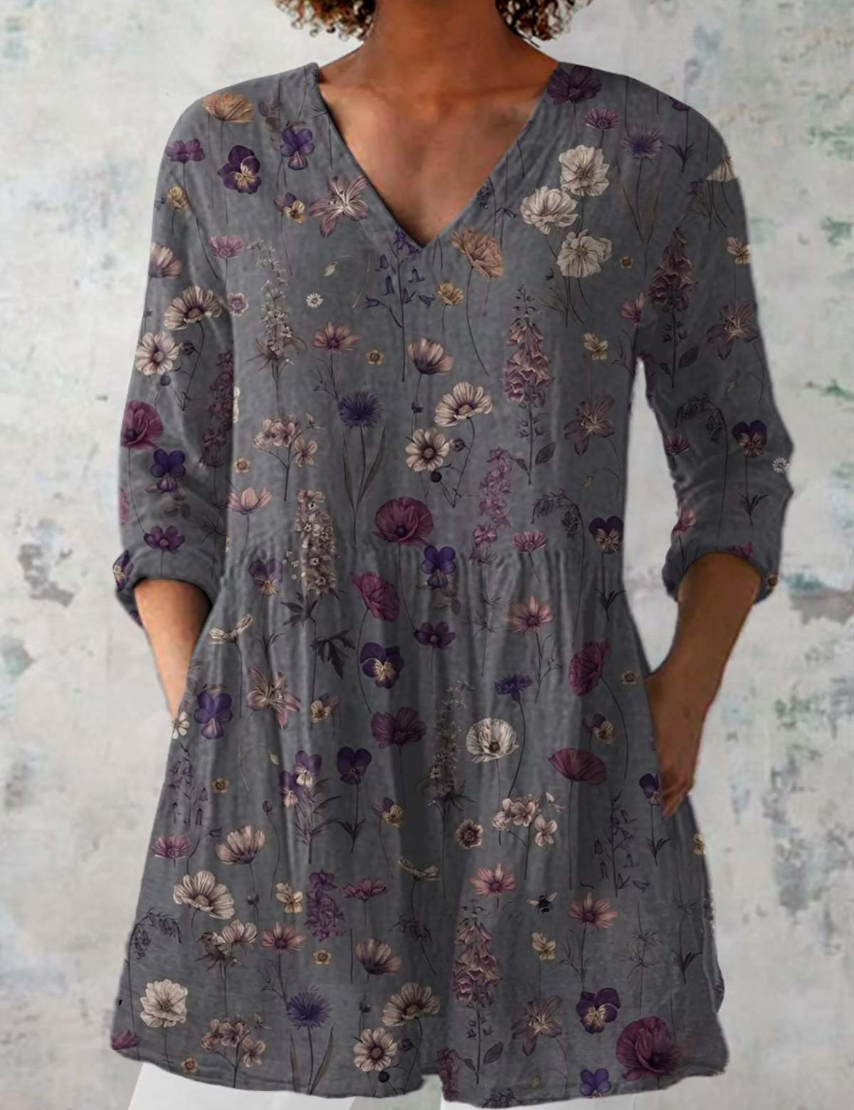 Audrey Long Sleeve Blouse with V-Neck, front view