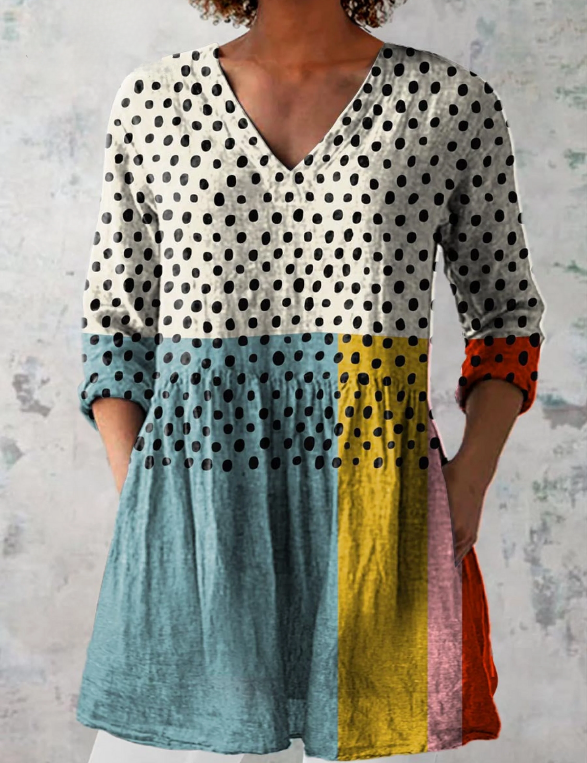Valerie Long Blouse with V-Neck, front view