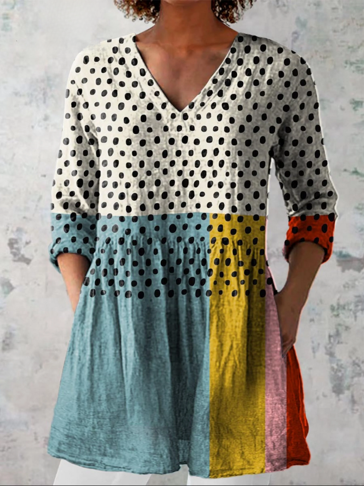 Valerie Long Blouse with V-Neck, front view