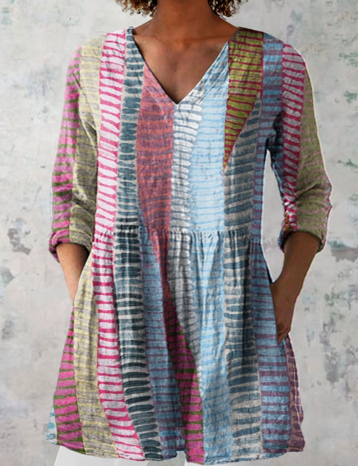 Anais Long Blouse with V-Neck, front view