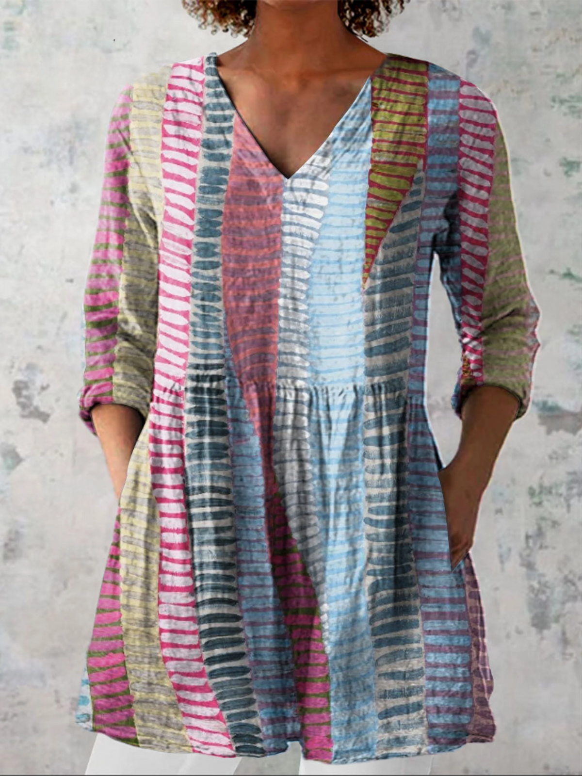 Anais Long Blouse with V-Neck, front view