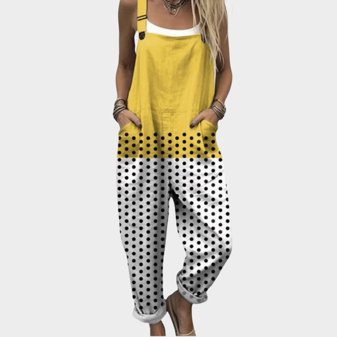 Comfortable printed overalls, front view