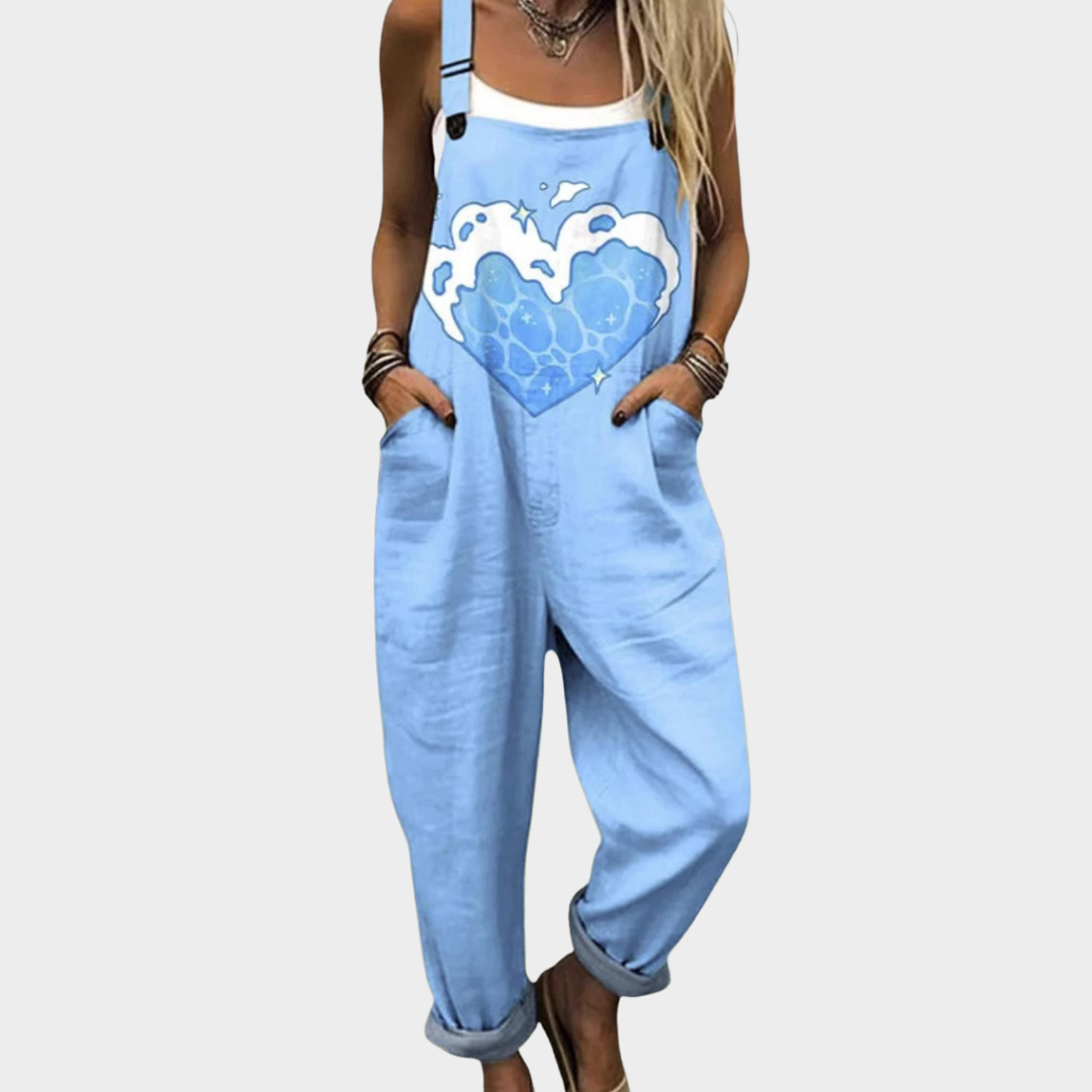 Comfortable printed overalls, front view