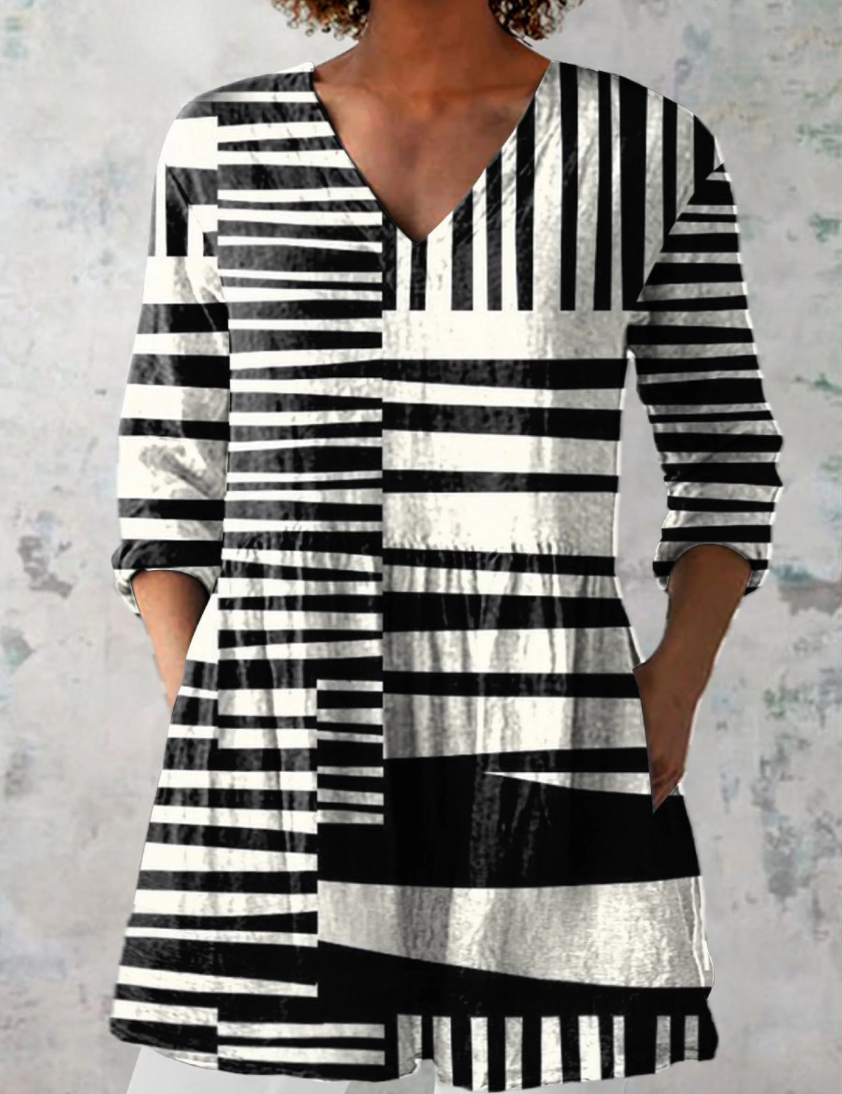 Sophie Long Blouse with V-Neck, front view
