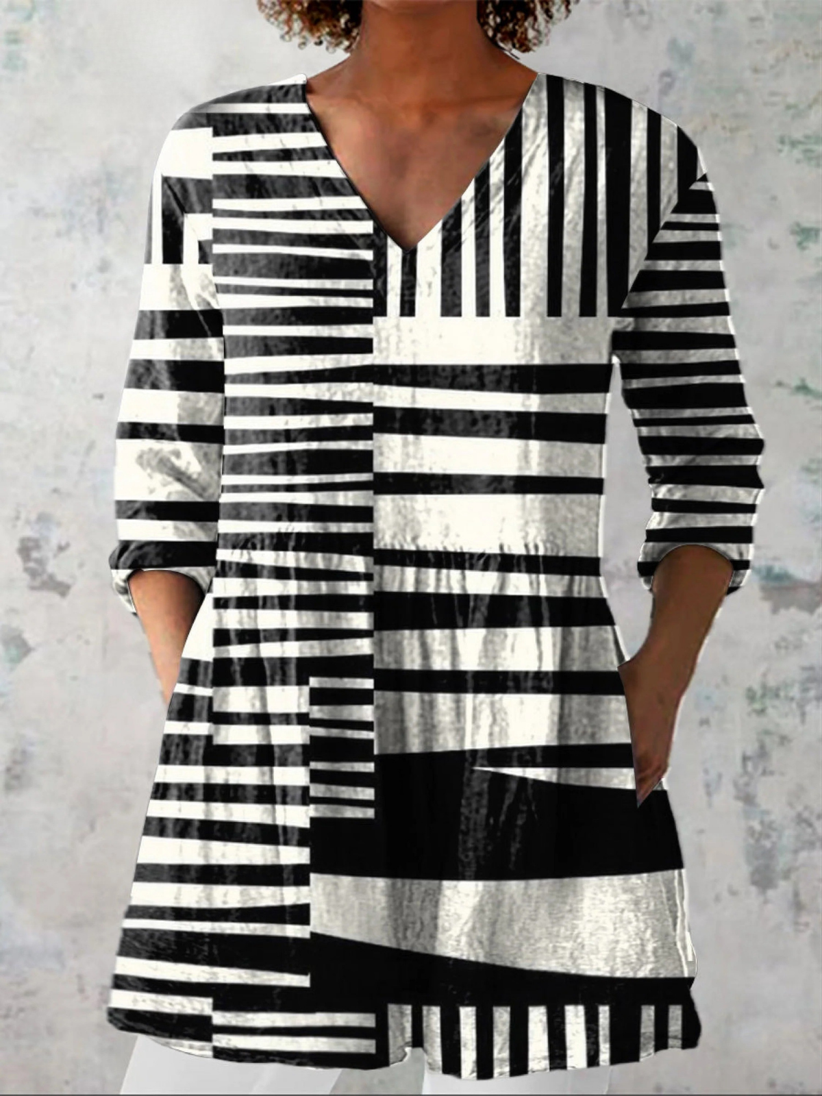 Sophie Long Blouse with V-Neck, front view