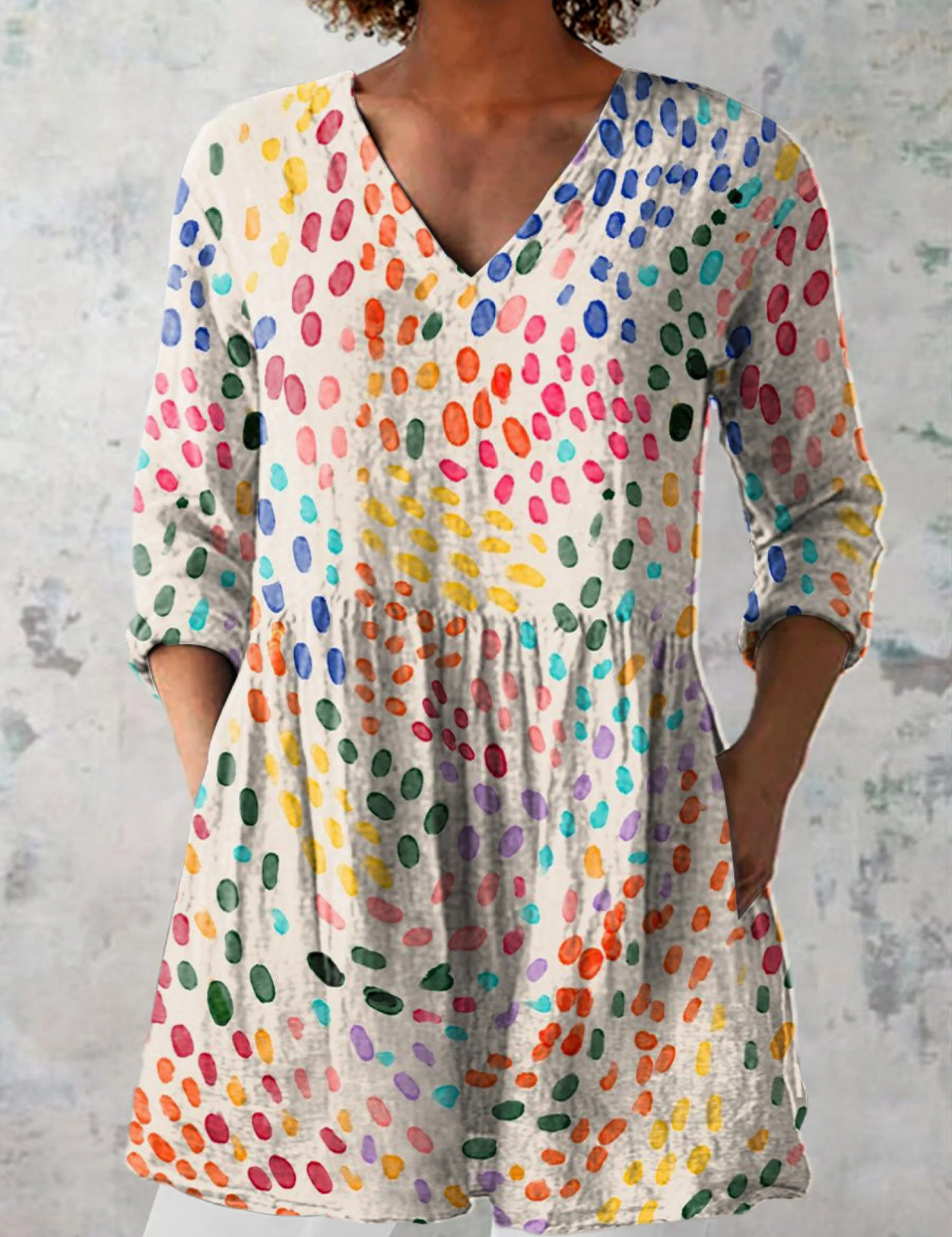 Pauline Long Blouse with V-Neck, front view