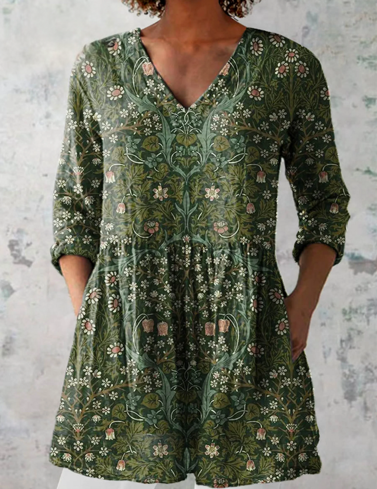 Julie Long Blouse with V-Neck, front view
