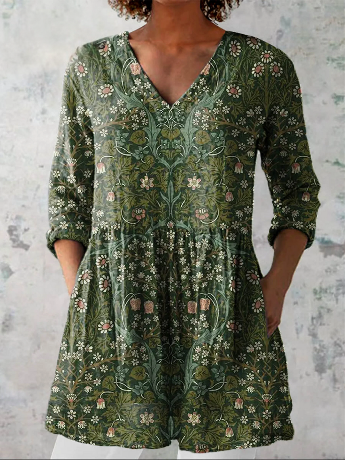 Julie Long Blouse with V-Neck, front view