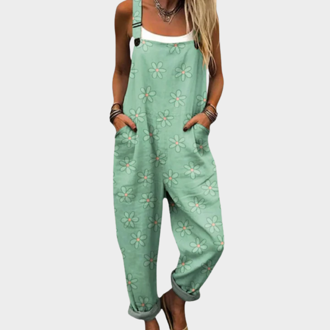 Comfortable printed overalls, front view