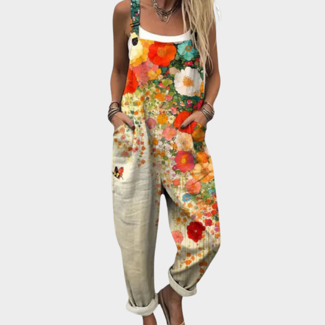 Comfortable printed overalls, front view