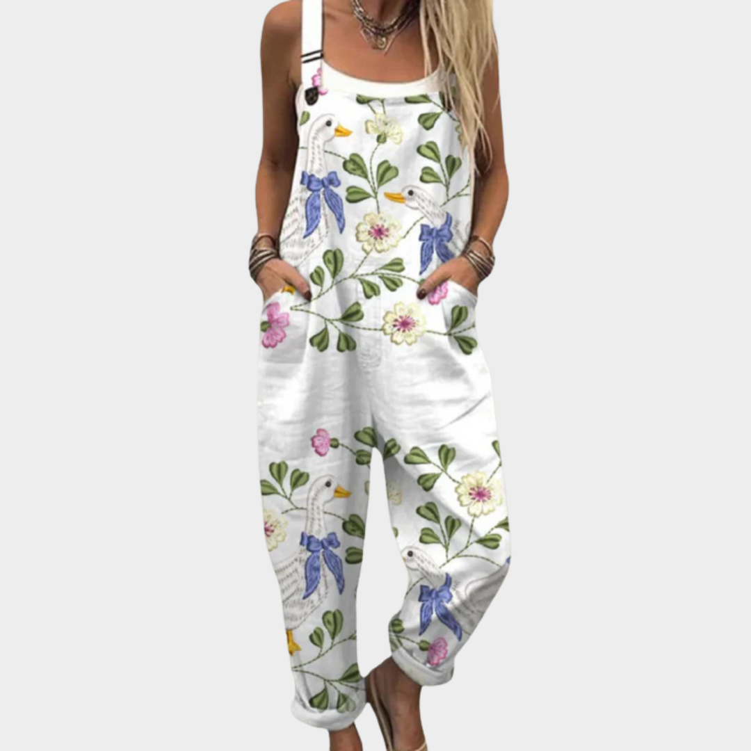 Comfortable printed overalls, front view
