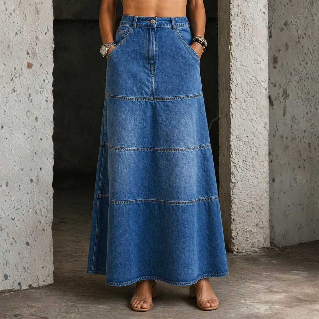 Violet Mid-Length Denim Skirt