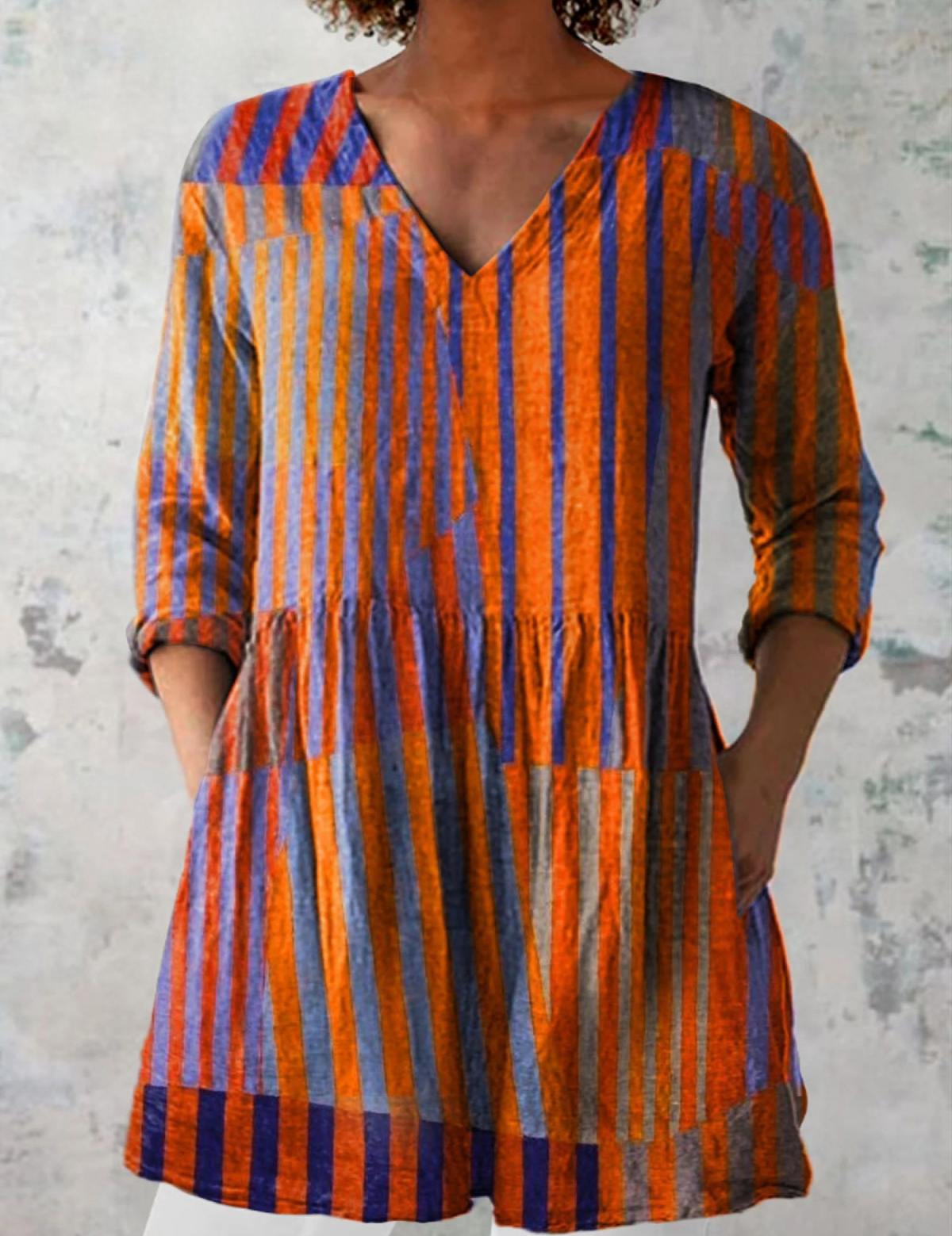Nadia Long Blouse with V-Neck, front view