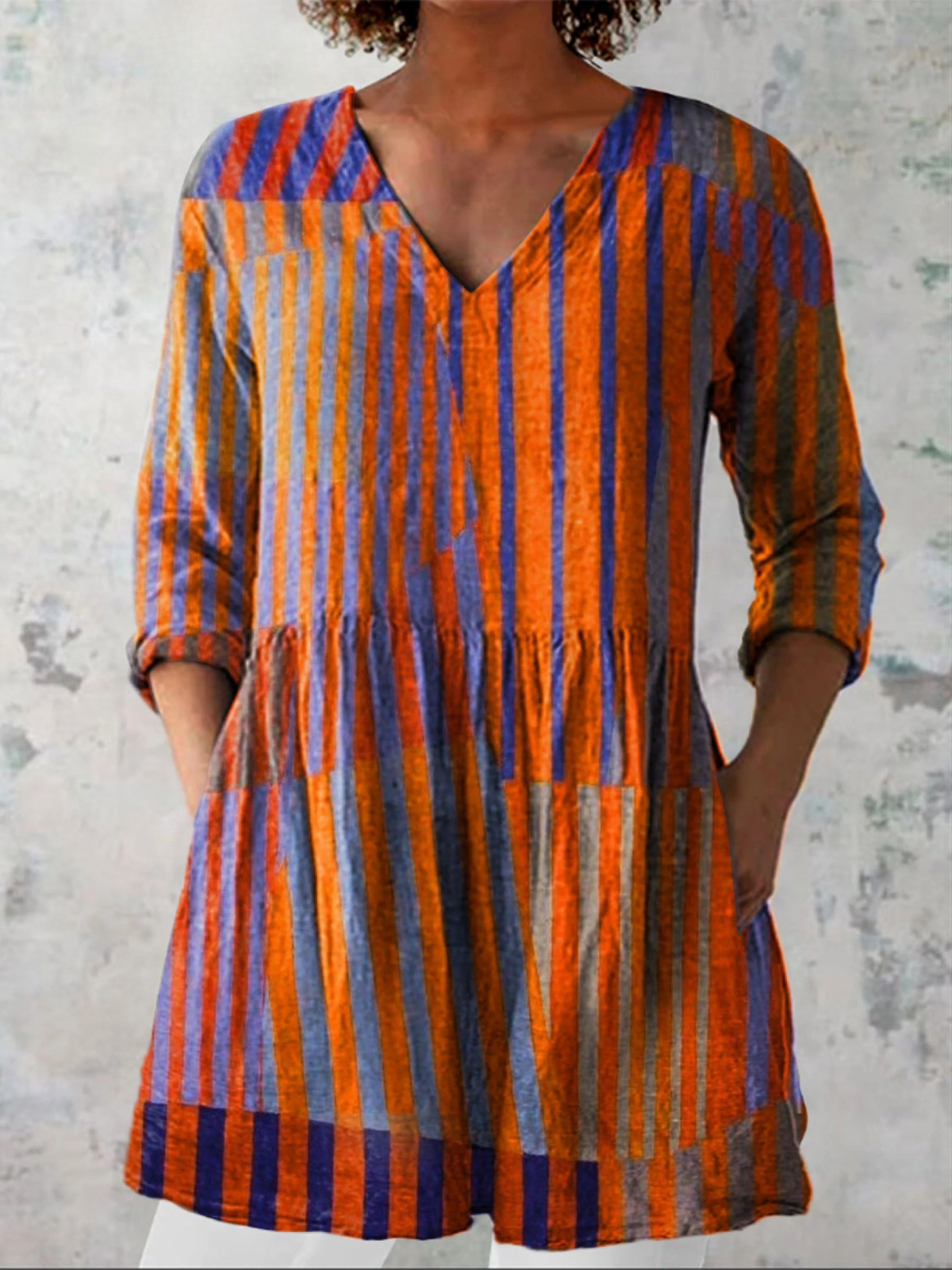 Nadia Long Blouse with V-Neck, front view