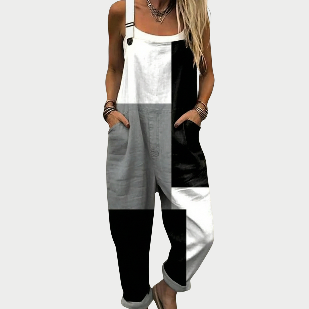 Comfortable printed overalls, front view