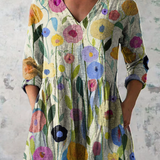 Louise Long Blouse with V-Neck, front view