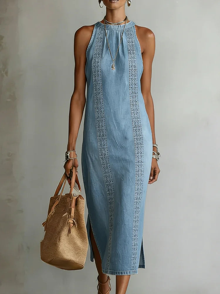 Tilly Retro Lace Denim Dress - view 6