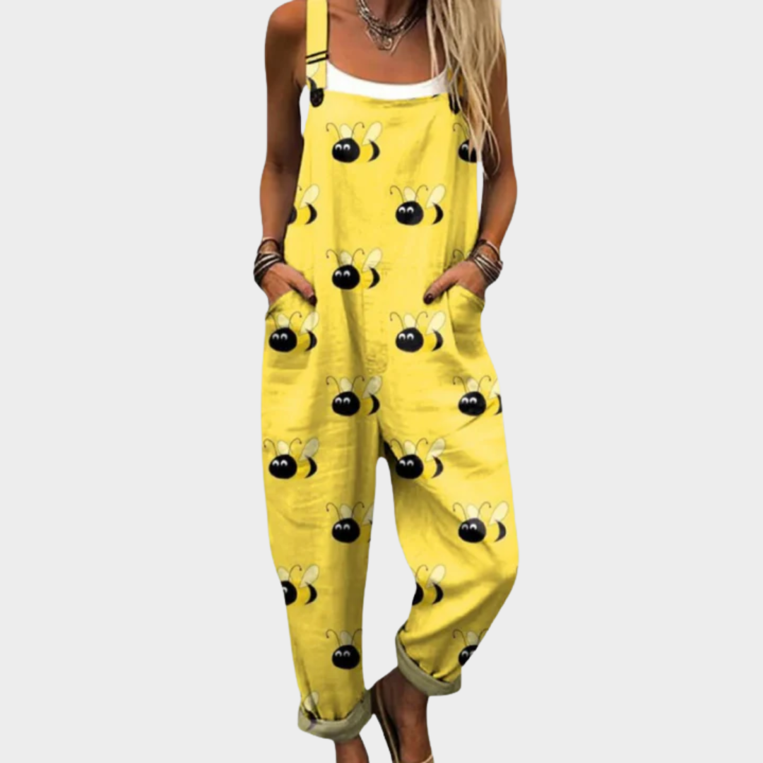 Comfortable printed overalls, front view
