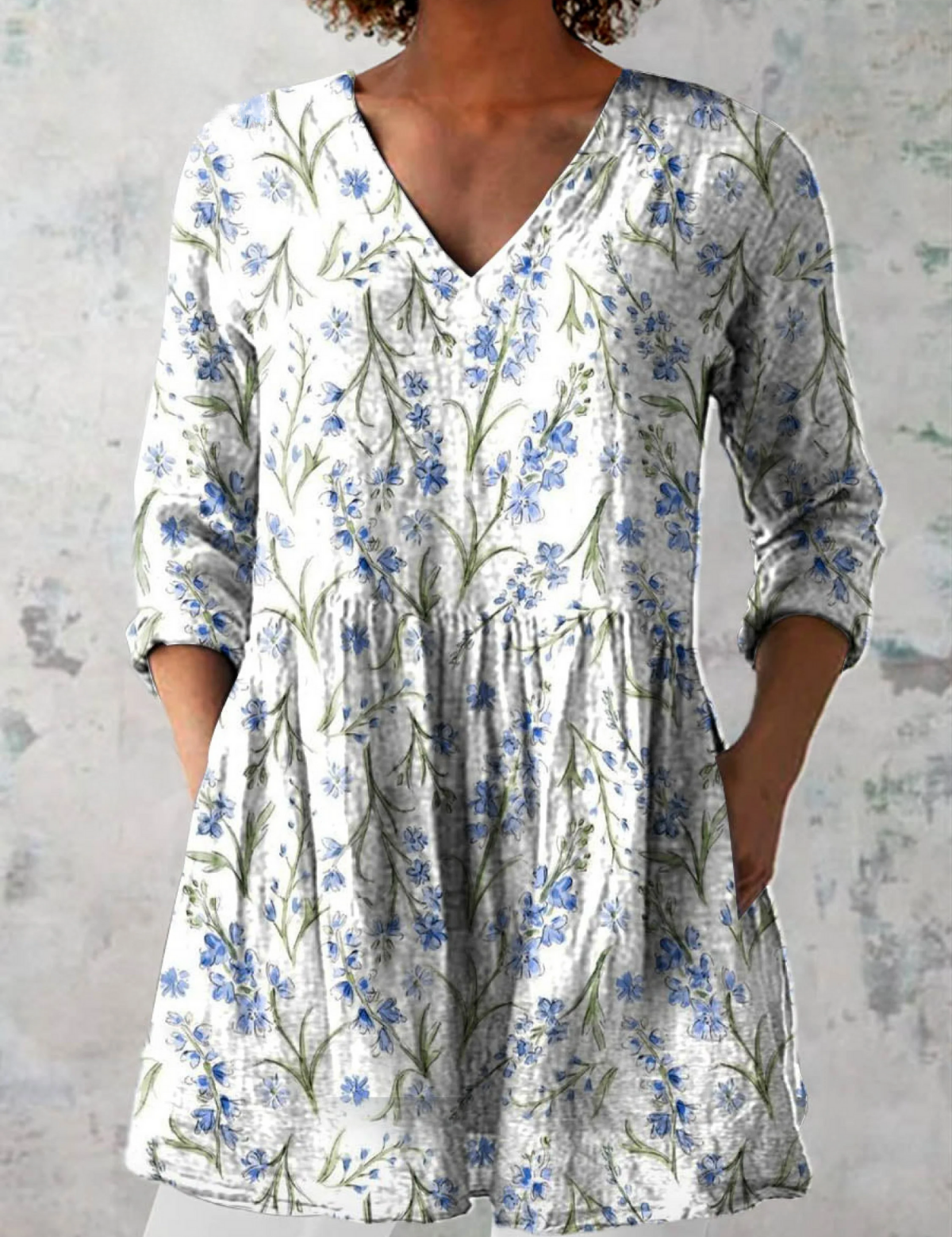 Jeanne Long Blouse with V-Neck, front view