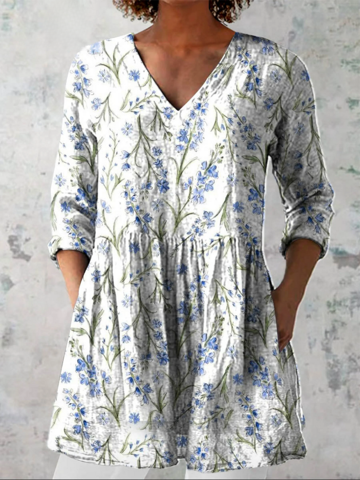Jeanne Long Blouse with V-Neck, front view