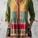 Emilie Long Blouse with V-Neck, front view