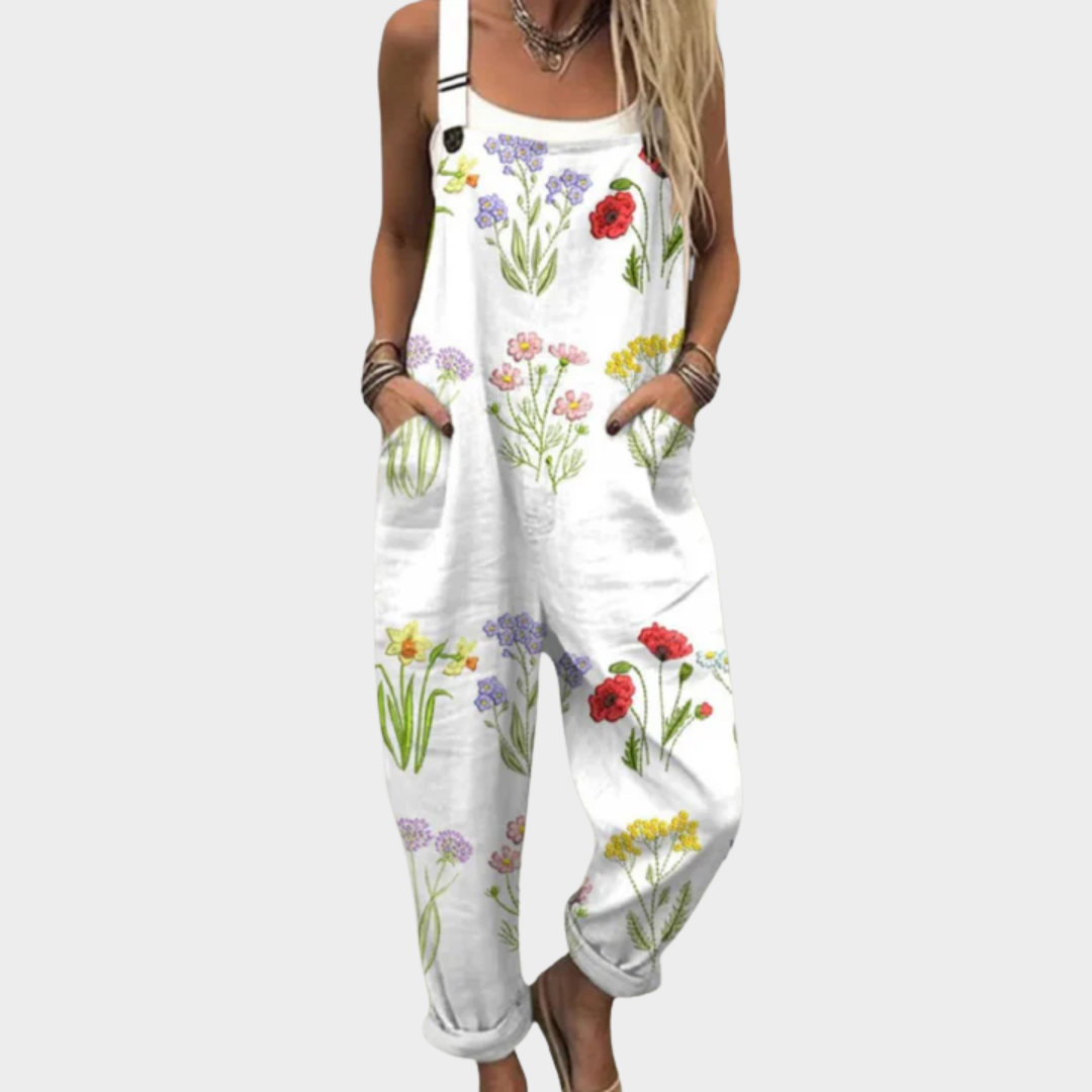 Comfortable printed overalls, front view