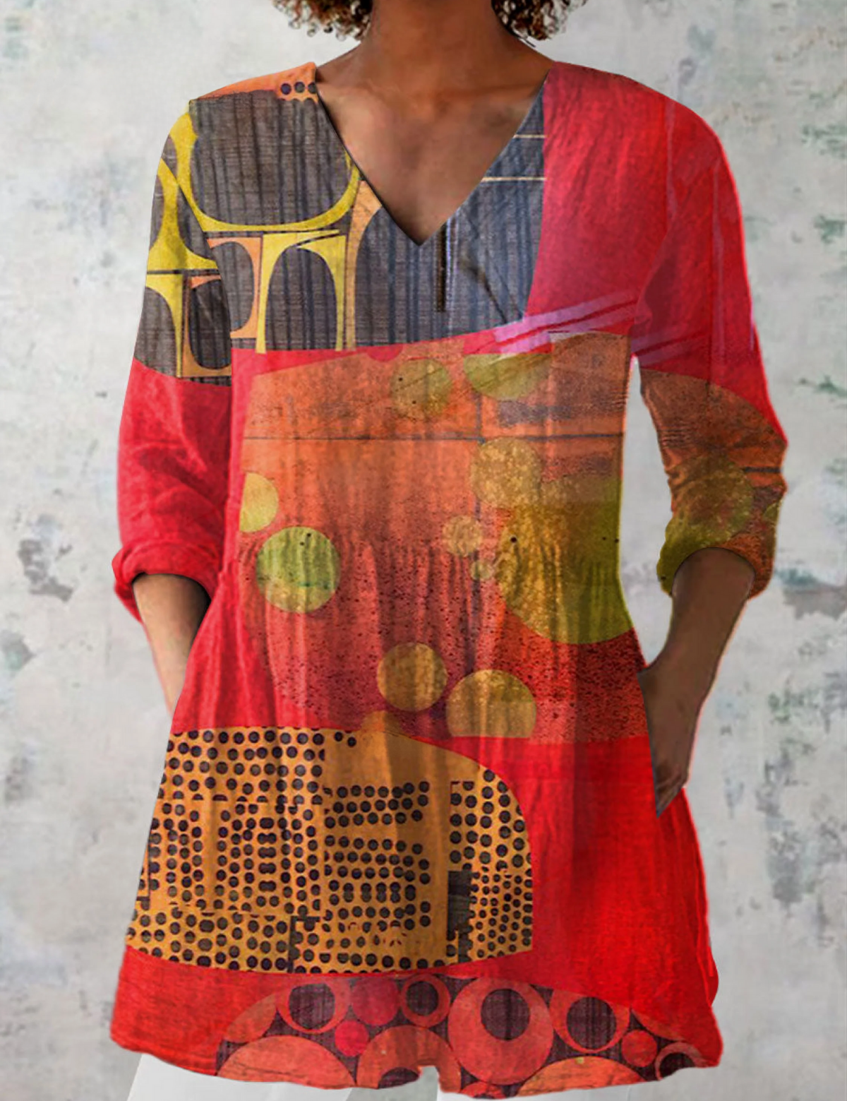 Lucie Long Blouse with V-Neck, front view