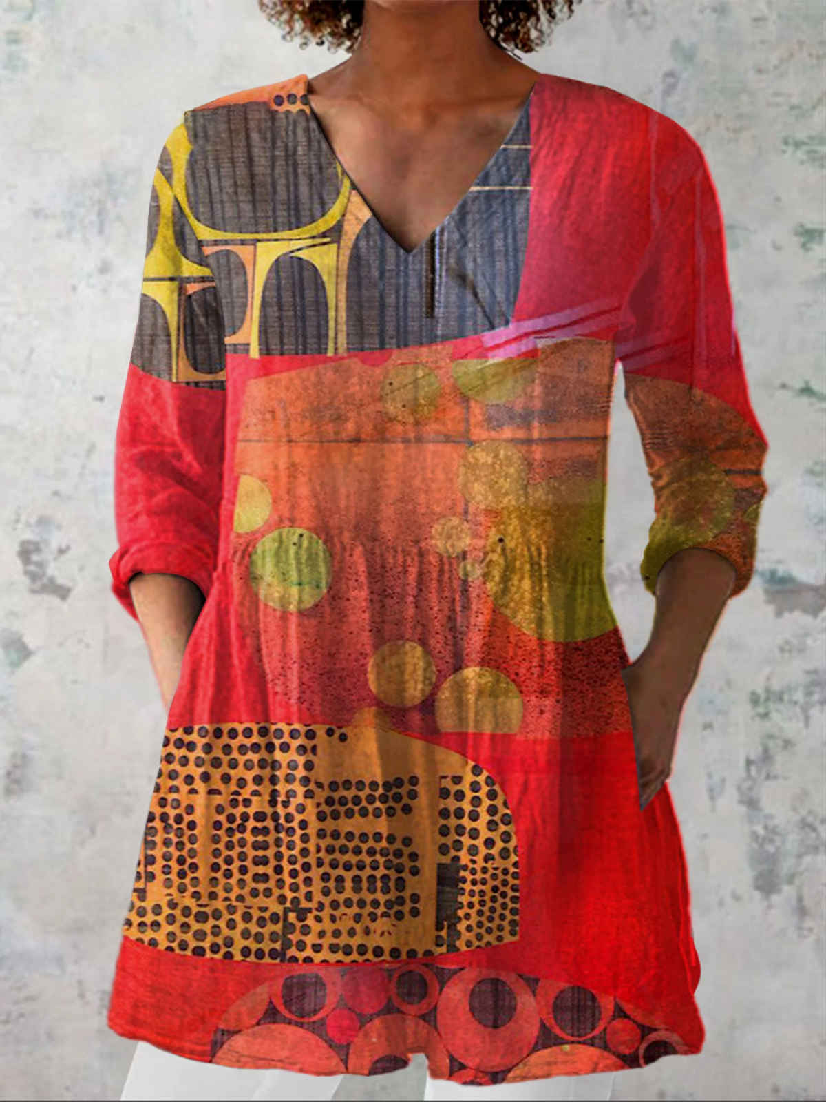 Lucie Long Blouse with V-Neck, front view