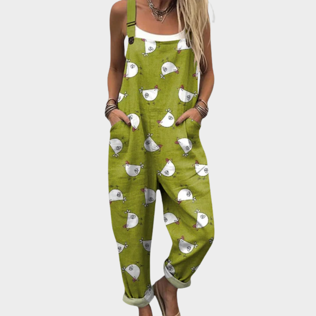 Comfortable printed overalls, front view