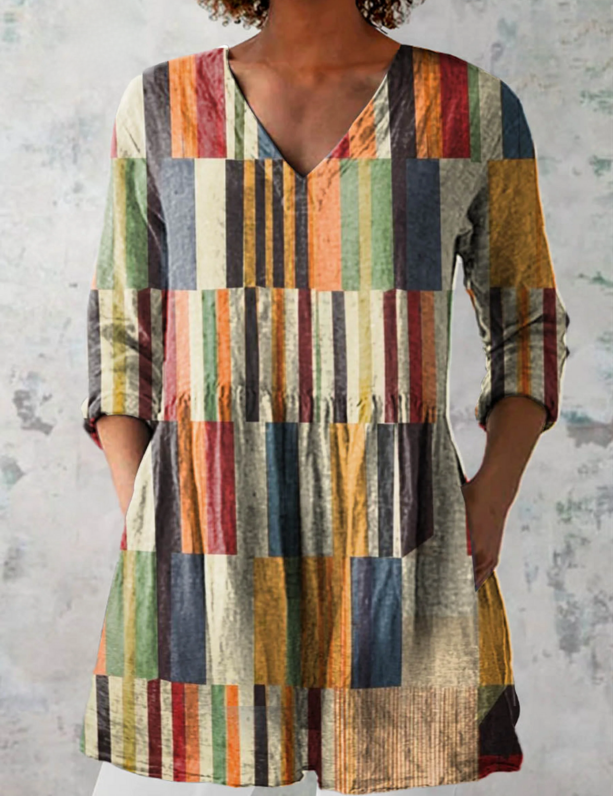 Chloe Long Blouse with V-Neck, front view
